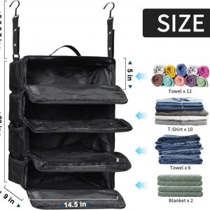 esouler Suitcase Organizer, Travel Luggage Organizer hanging packing cubes for travel，portable hanging travel shelves Collapsible closet organizer for Carry-on (Black, Medium)