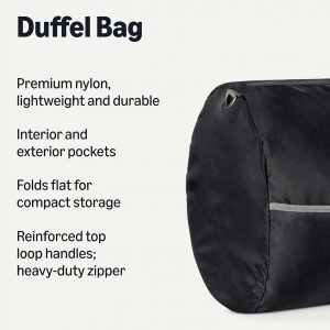 Amazon Essentials 32.4″ Extra Large Foldable Nylon Duffel Bag for Travel/Storage with Zippered Pockets, 9254 Cubic Inch (150L), 50-LBS Capacity, Black (Previously Amazon Basics)