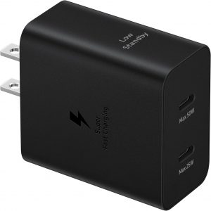 SAMSUNG 50W Duo Power Adapter Wall Charger, 2 Ports, Cable Included, Super Fast Charging 2.0 for Galaxy Phones, Tablets, USB Type C Devices, Low Standby Power Consumption, EP-T5020XBEGUS, Black
