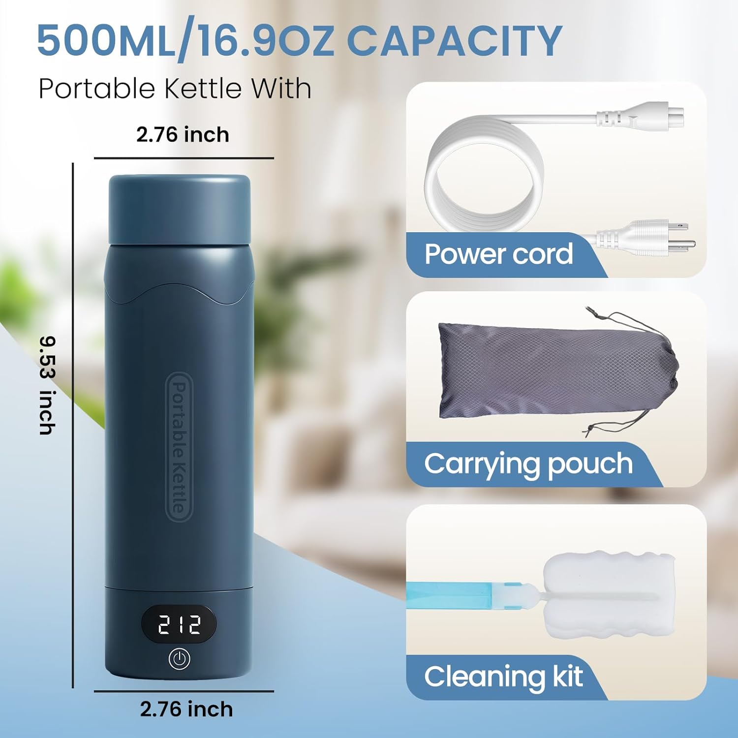 Travel Electric Kettle Portable Mini Kettle,316 Stainless Steel 16.91Oz,Small Hot Water Boiler with 4 Temperature Settings,Fast Boiling Water with Auto Shut-Off and Boil Dry Protection(Blue Spruce) - Image 5