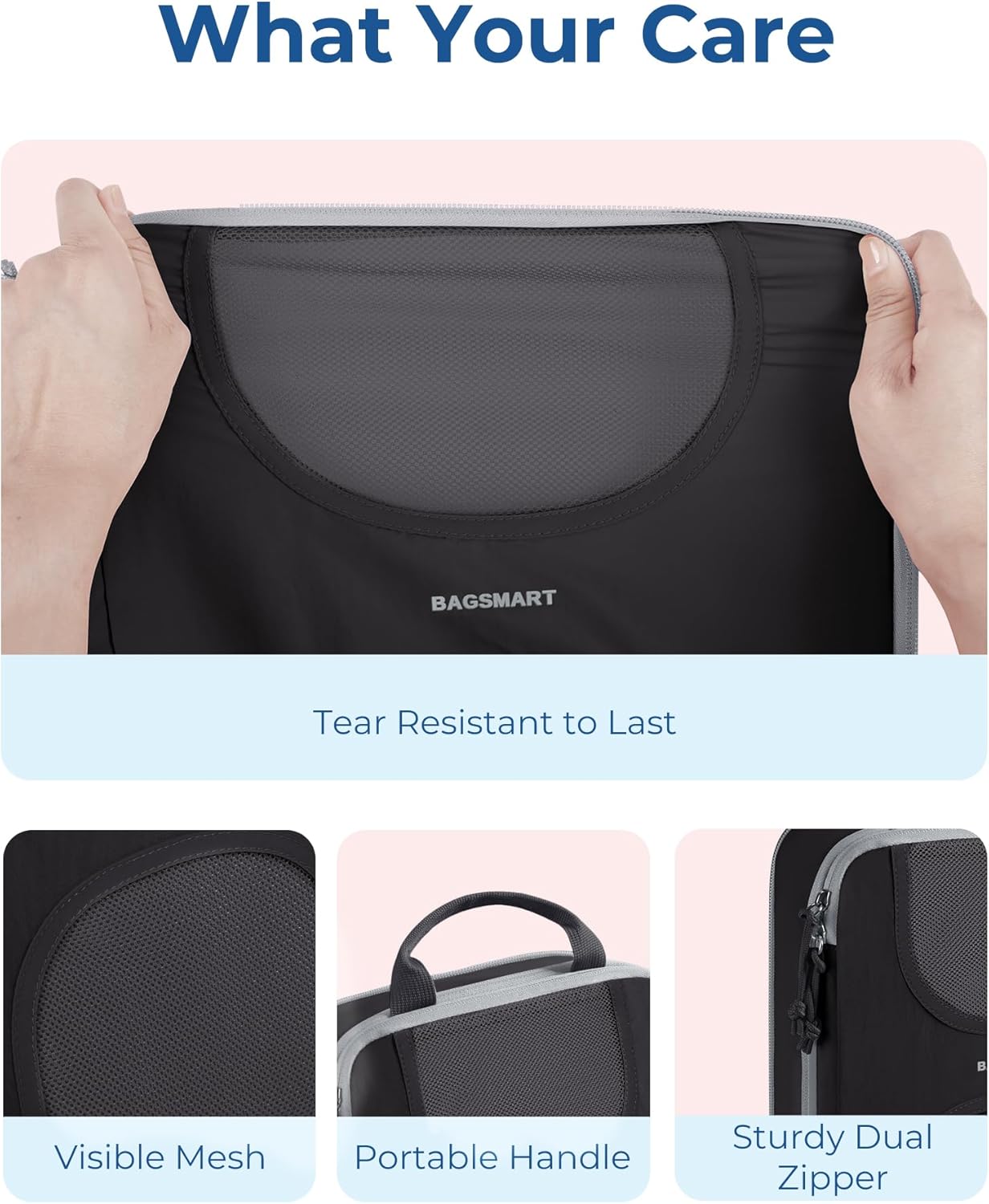 BAGSMART Compression Packing Cubes, 6 Set Packing Cubes for Suitcases, Lightweight Suitcases Organizers Bag Set & Compression Travel Cubes, Travel Essentials Packing Organizers Black - Image 4
