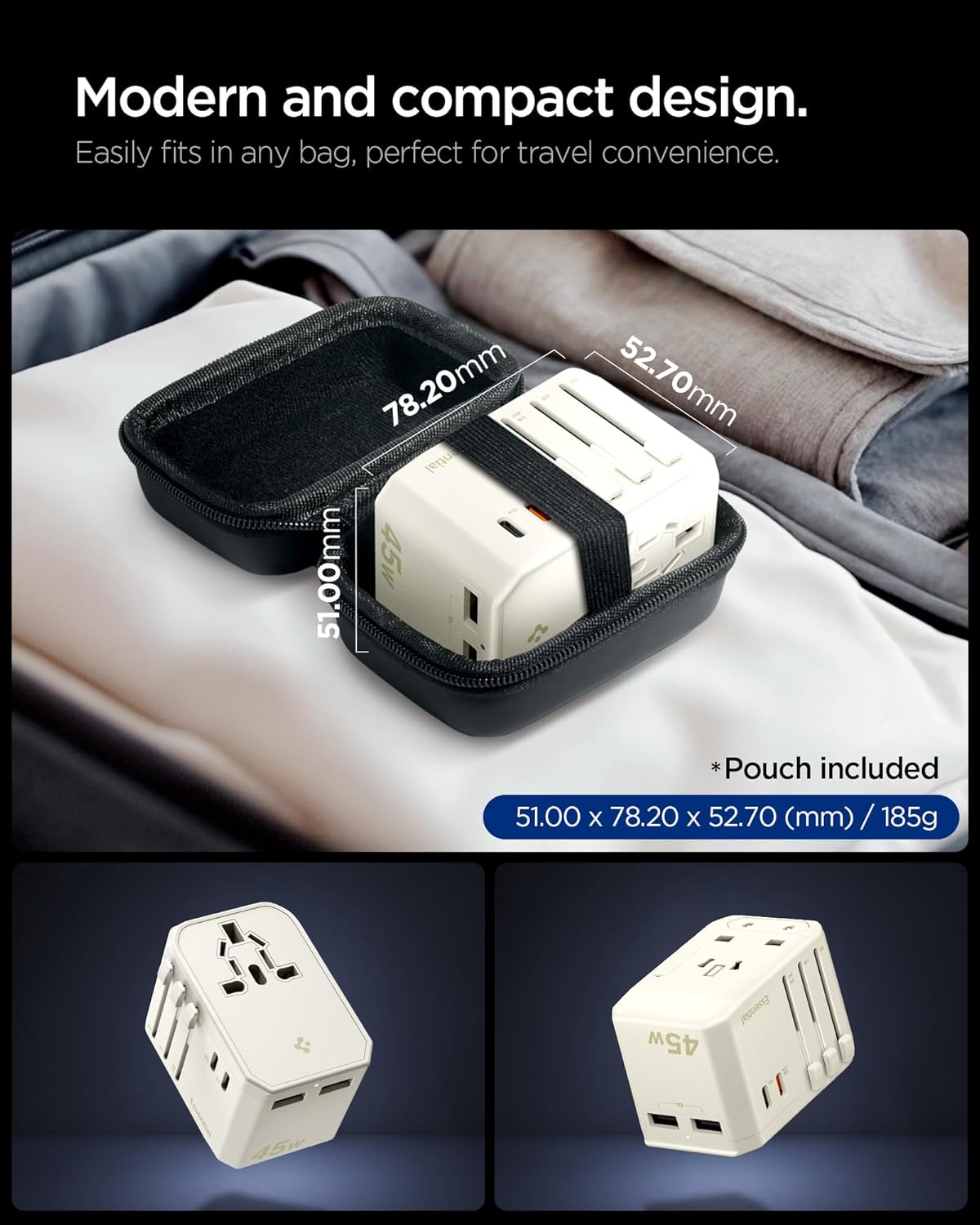 Spigen Universal Travel Adapter, 45W International AC Plug Adapter, International Travel Charger for EU UK AUS, Worldwide Travel Adapter, 2 USB-A & 2 USB-C Multiple Ports for Mobile, Dune Beige - Image 5