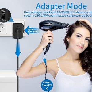 2000W International Travel Voltage Converter 220V to 110V with 2 USB Ports for Hair Straighteners, Curlers and Laptops, All-in-one Converter Adapter Combo for US/AUS/UK/EU Over 200+ Countries