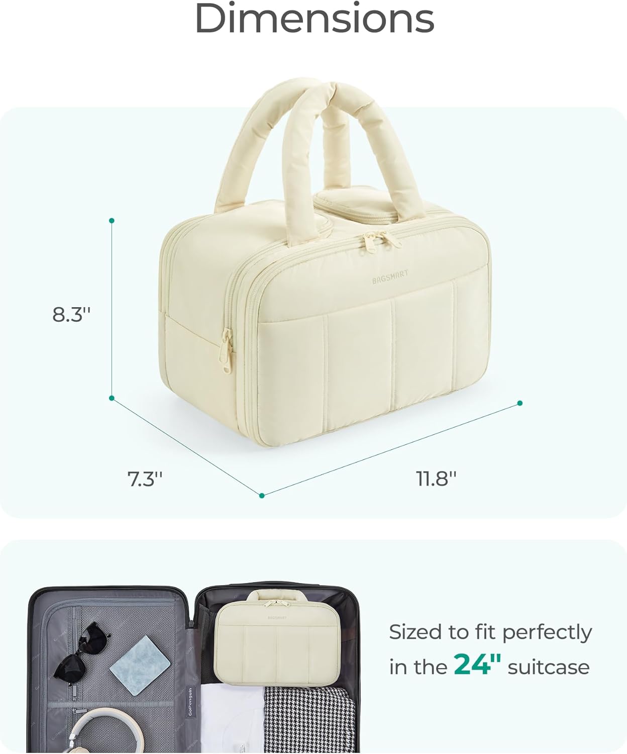 BAGSMART Travel Toiletry Bag, Puffy Large Toiletry Bag for Women, Lightweight Cosmetic Makeup Bag Organizer with Handle for Traveling, Accessories, Essentials, Toiletries (Green) - Image 5