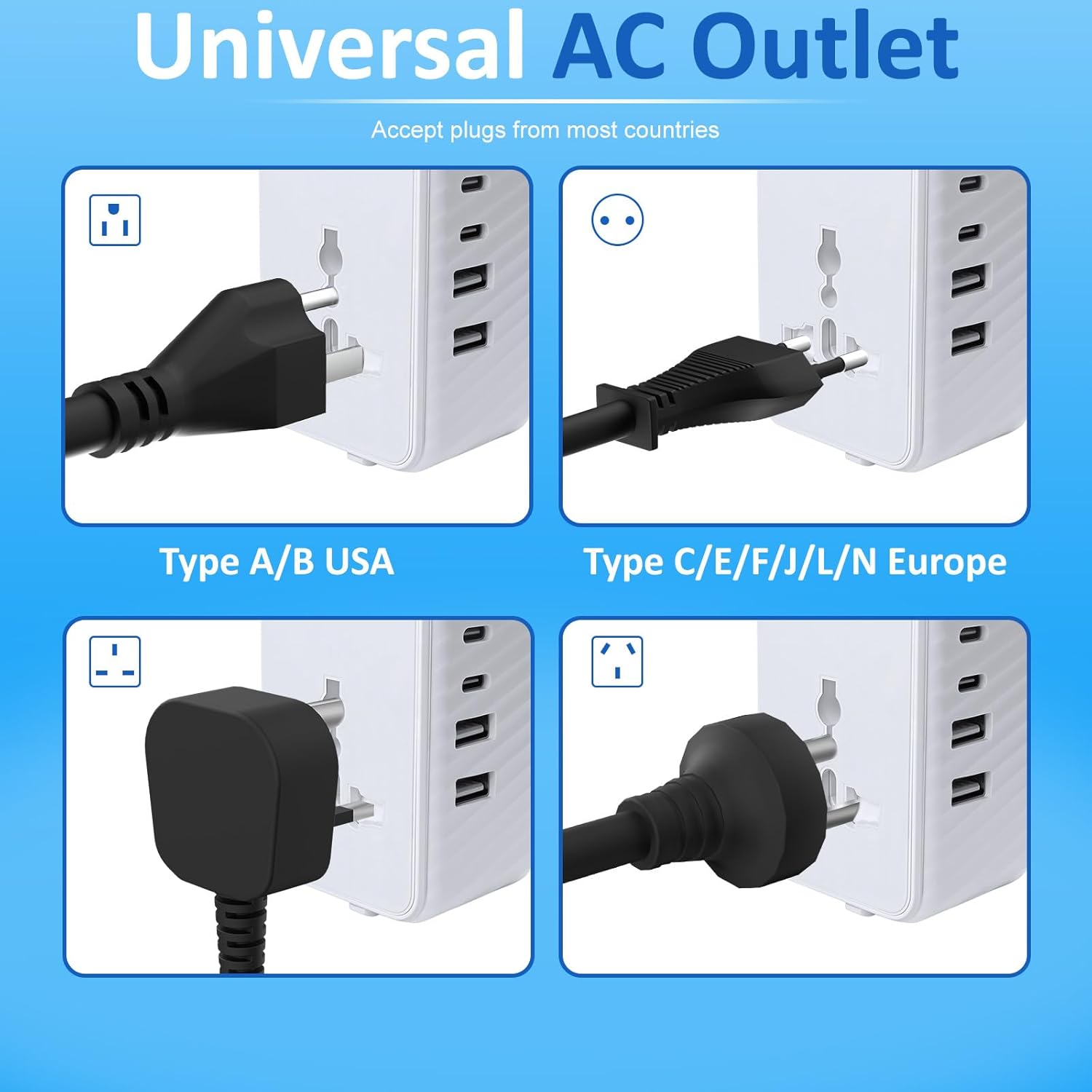 Universal Travel Adapter Worldwide International Plug Adaptor with 2 USB C 2 USB A Ports,World Power Outlet for European USA UK Australia Ireland - Image 3