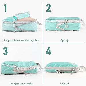 Compression Packing Cubes for Travel 4 Set Luggage Packing Organizer Bag Compressible Expandable Organizer Cubes For Carry On Luggage Suitcase Travel Essentials Accessories for Women Men
