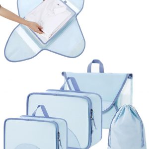 BAGSMART Garment Folder Packing Cubes for Travel, 4 Set Lightweight Travel Cubes for Wrinkle Free, Durable Suitcase Organizers Bag Set for Travel Essentials Sky Blue