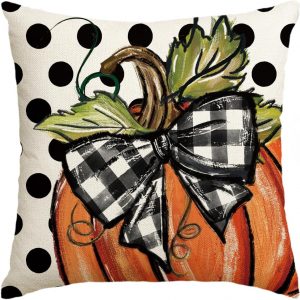 AVOIN colorlife Fall Polka Dot Pumpkin Throw Pillow Cover 16×16 Inch, Seasonal Autumn Thanksgiving Harvest Decoration for Home Sofa Couch, 16/” x 16/”