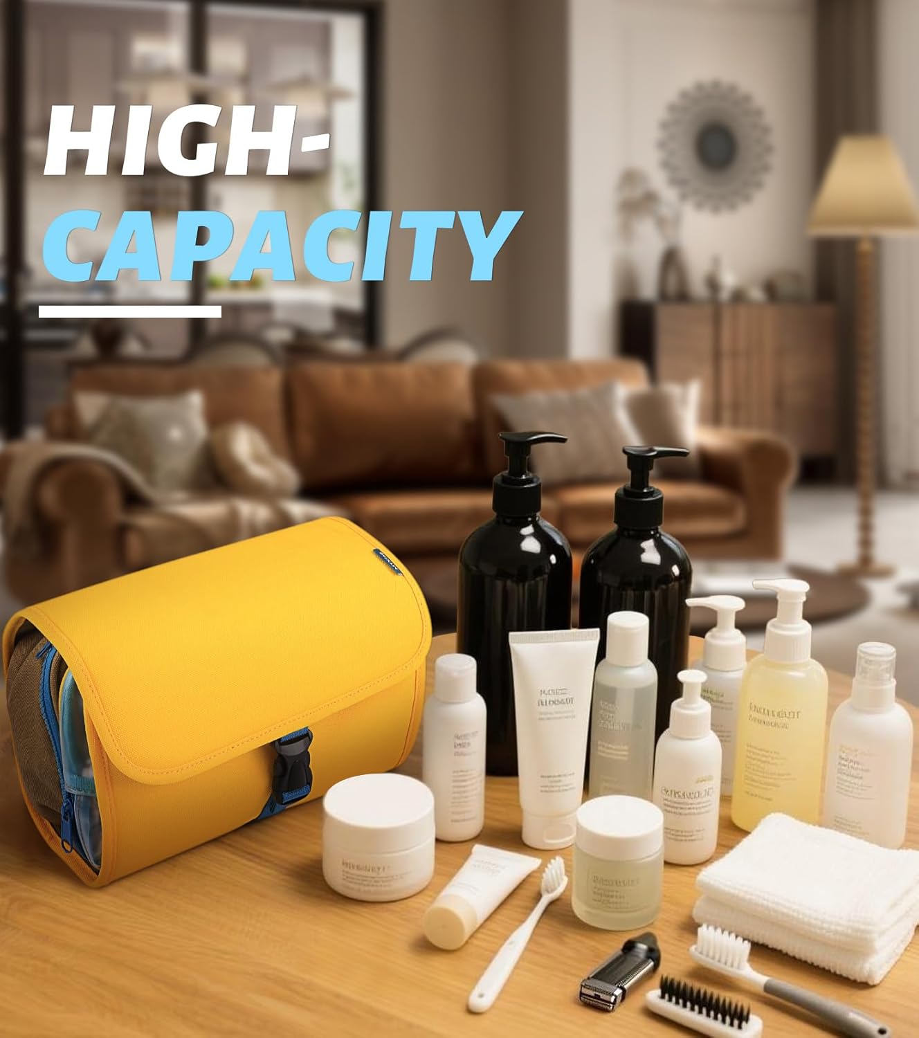 2025 New ! Large-Capacity Foldable travel toiletry bag - Multi-Functional Detachable hanging toiletry bag, Portable Compact hanging travel toiletry bag (Dune Yellow) - Image 3
