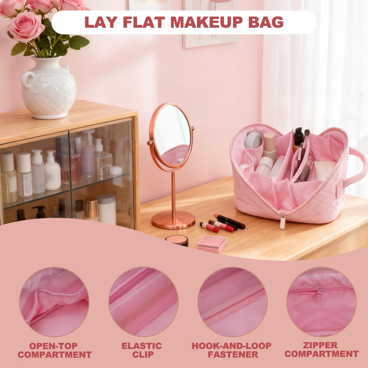 Makeup Bag,Quilted Puffer Cosmetic Bags,Travel Toiletry Bag for Women,Large Capacity Waterproof Make up Bag Set - Image 3
