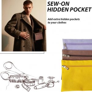 Sew-in Side Pocket with Zipper,Coat Inside Pockets,Travel Security Pocket Hidden Wallet,Secure Side Pocket for Mastectomy Recovery, Pockets for Clothing Including Coats (Black)