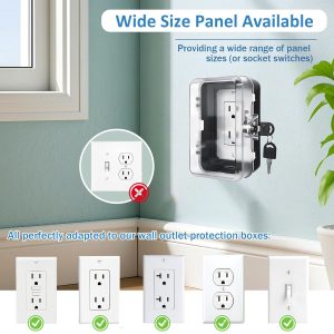 Child Proof Outlet Lock Box with 2 Durable Keys – Heavy Duty Safety Cover for Baby Proofing, Tool-Free Installation, More Space for Large Plugs Universal Fit Socket Protector (1Pack, Black)