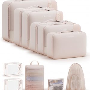11 Set Packing Cubes for Travel, Gifts for Women Mom Kids, TSA Approved Bags for Makeup, Cosmetic, Toiletry, Suitcase Organizers for Checked Luggage, Cruise Essentials, Airplane Accessories, Beige