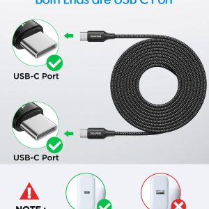10ft 2 Pack Long USB C to USB C Cable Fast Charging 60W, PD Type C Charger Cord for Samsung Galaxy S25 S24 S23 S22 Ultra A16 Z Flip6 Fold6, iPhone 16 15 Pro, MacBook/iPad