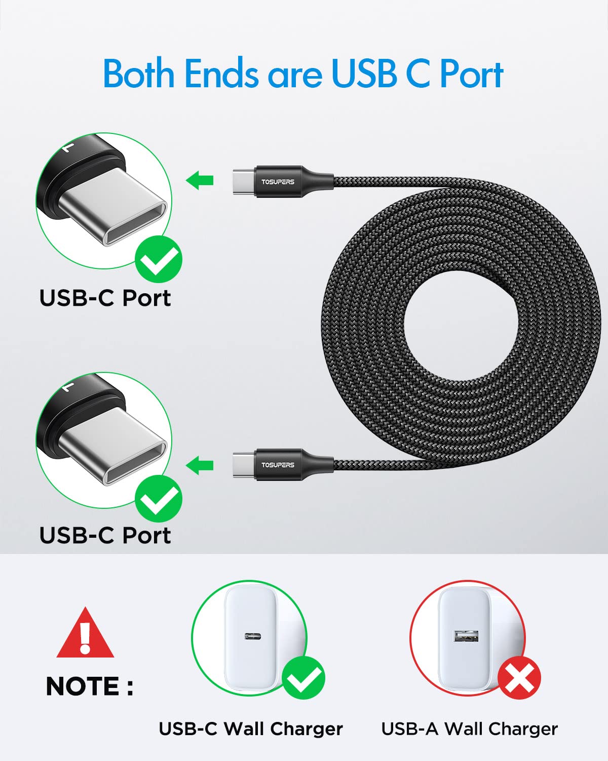 10ft 2 Pack Long USB C to USB C Cable Fast Charging 60W, PD Type C Charger Cord for Samsung Galaxy S25 S24 S23 S22 Ultra A16 Z Flip6 Fold6, iPhone 16 15 Pro, MacBook/iPad - Image 2