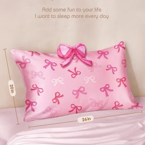 Miss Adola Silk Pillowcases for Kids – Standard Size 20″x26″ Cartoon Soft Breathable Pillow Cases for Hair and Skin with Hidden Zipper Cute Kawaii for Teens Girls Boys Sleeping, Bedding, Bow