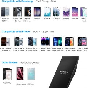 Fast Wireless Charger, [2 Pack] NANAMI Qi Certified Wireless Charging Stand Compatible iPhone 17/17 Air/17 Pro/17 Pro Max/16/15/14/13/12, Phone Charger for Galaxy S25/S24/S23/S22 and Qi-Enabled Phone