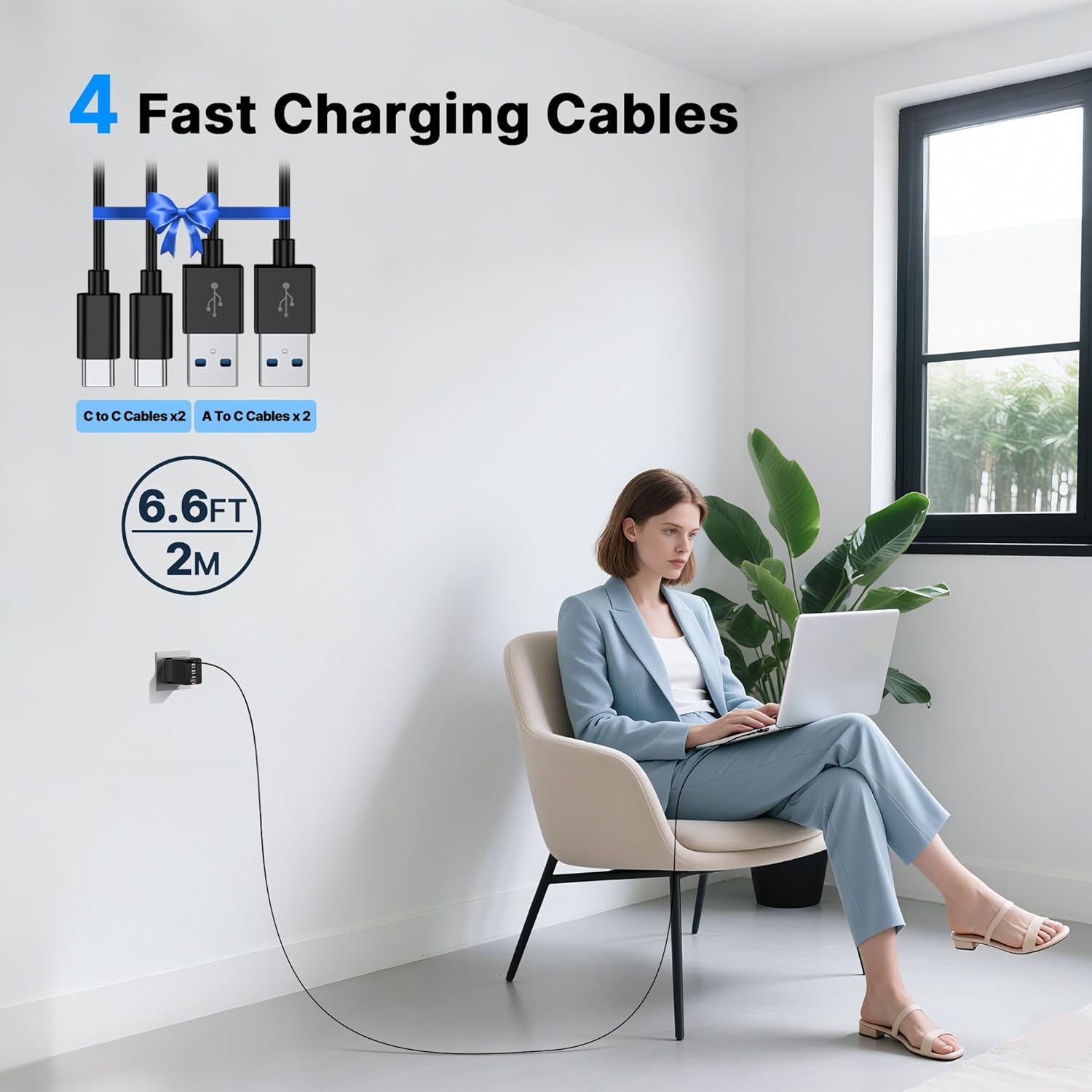 2 Pack 180W USB C Charger Block, Foldable 4-Port GaN Super Fast Charger USB C, Dual 65W Type C Charging Block, Laptop Fast Charging Adapter for MacBook Pro/Air, iPad, iPhone, Samsung Galaxy Black - Image 3