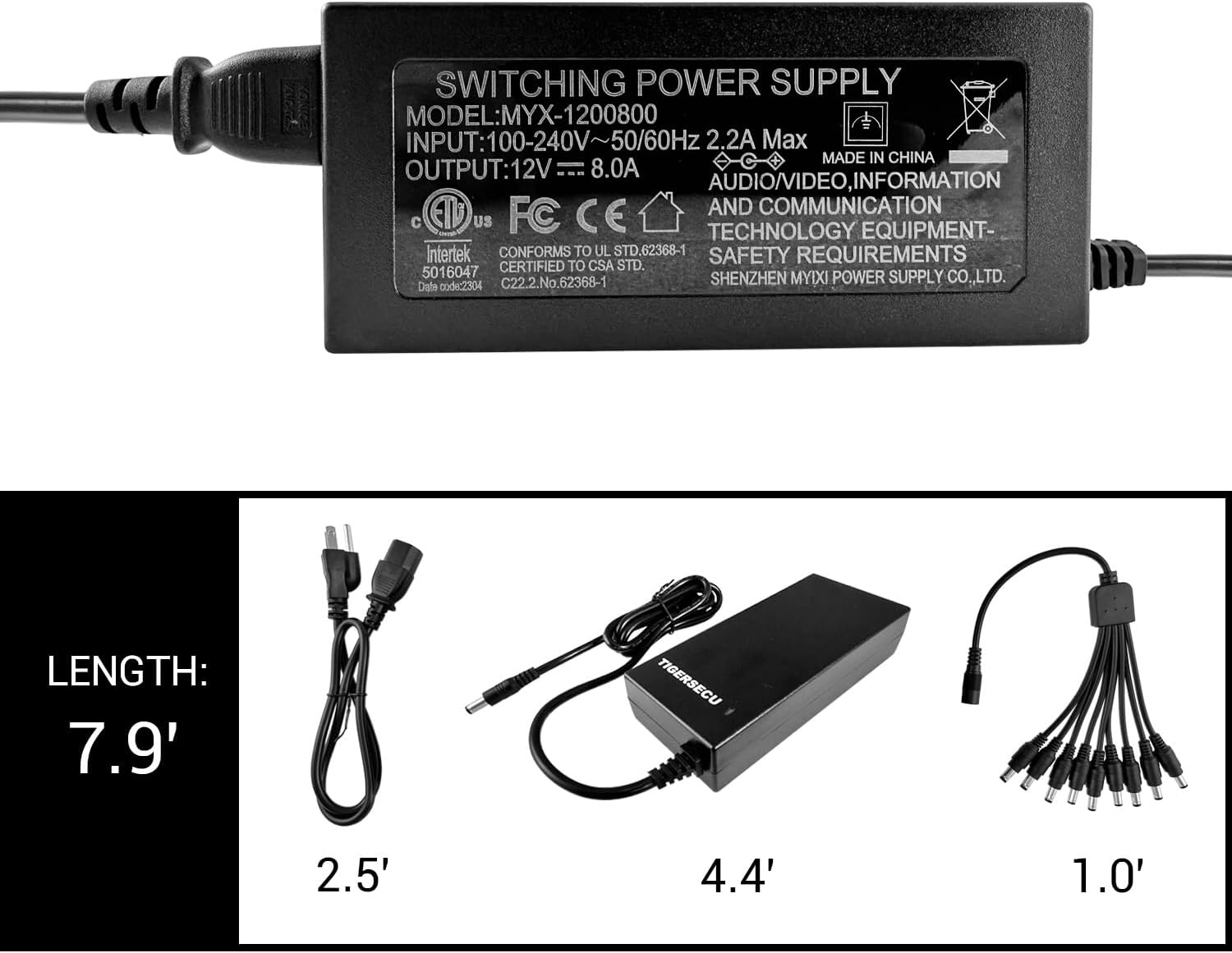 TIGERSECU 12V 8A Power Adapter for Security Cameras and DVRs, with 9-Way Splitter, 100V-240V, 2.1x5.5mm Power Supply, Compatible with Lorex, Night Owl, Swann, ZOSI, Reolink, Annke IP and BNC Cameras - Image 5