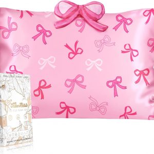 Miss Adola Silk Pillowcases for Kids – Standard Size 20″x26″ Cartoon Soft Breathable Pillow Cases for Hair and Skin with Hidden Zipper Cute Kawaii for Teens Girls Boys Sleeping, Bedding, Bow