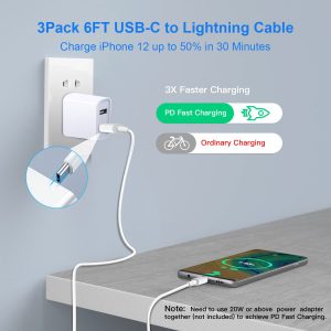 Mitesbony USB C to Lightning Cable [MFi Certified] 3Pack 6FT iPhone Charger Cord Power Delivery Type C Fast Charging Cord Compatible with iPhone 14 13 12 11 Pro Max XS Max XR X 8 iPad,White