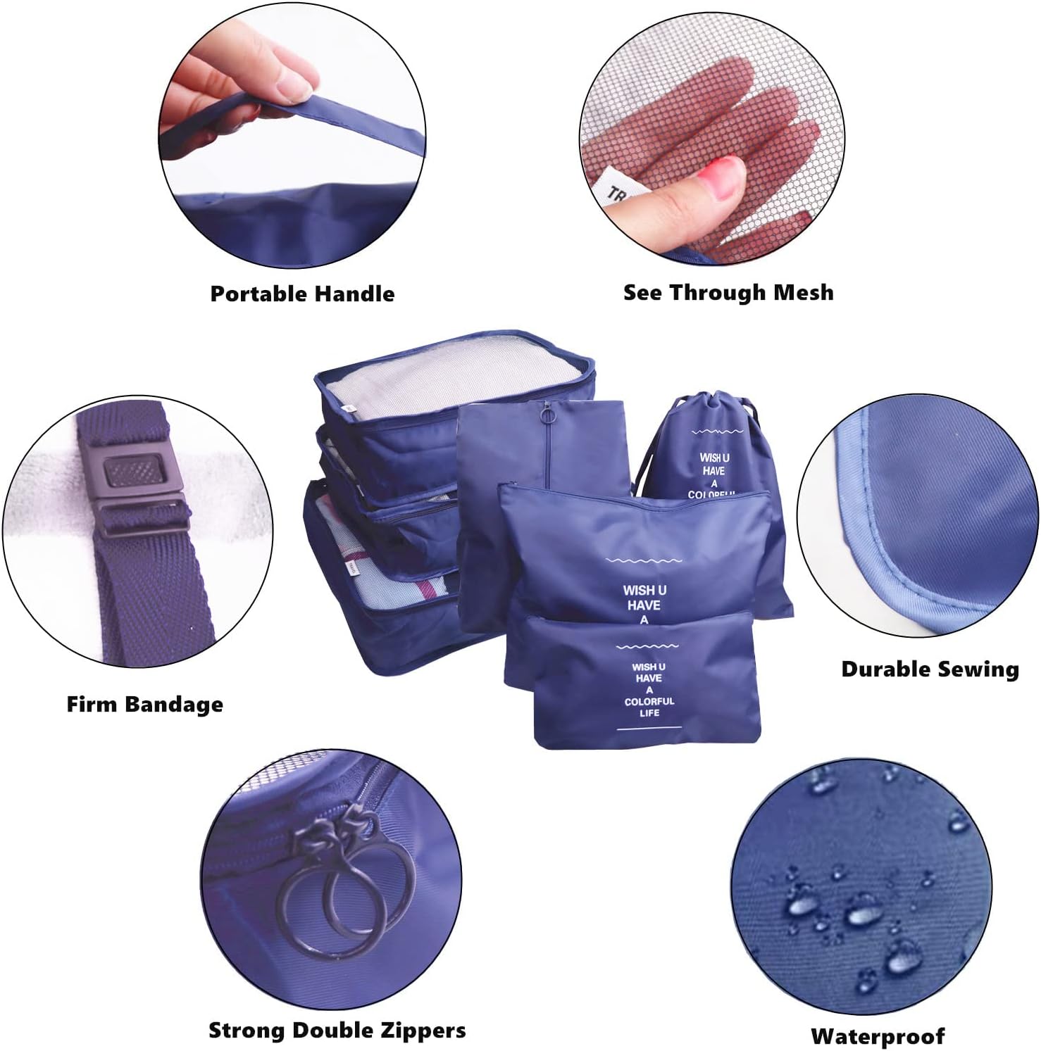 7 Set Packing Cubes Compression, Travel Packing Organizers Cubes, Clothes Storage Bags, Luggage Suitcase Organizer Bags, Travel Bag Organizer Packing Bags for Carry on Suitcase (Navy Blue) - Image 4