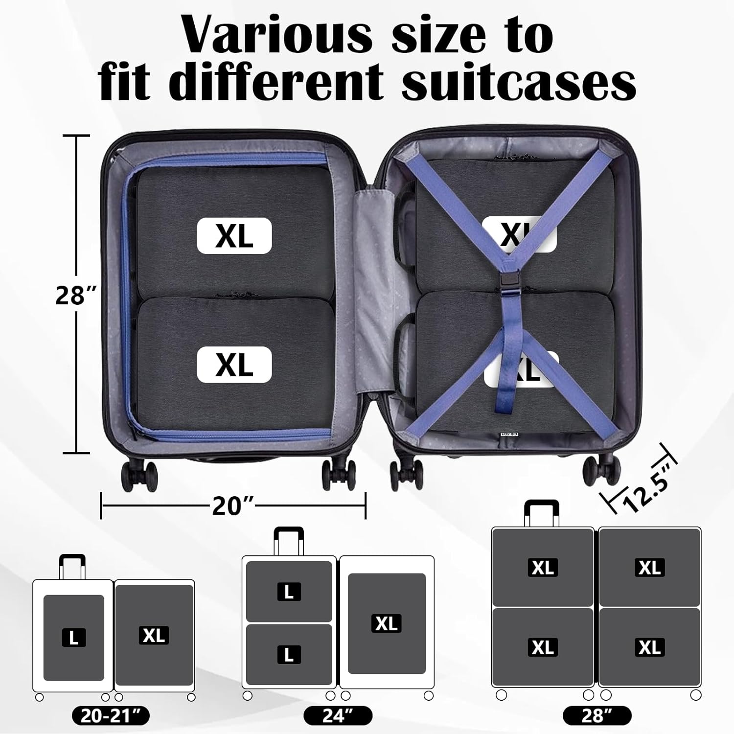 Extra Large Compression Packing Cubes for Travel Essentials, 2 Set Expandable Travel Cubes for Packing Compression Bags Luggage Suitcase Organizer, Black - Image 5