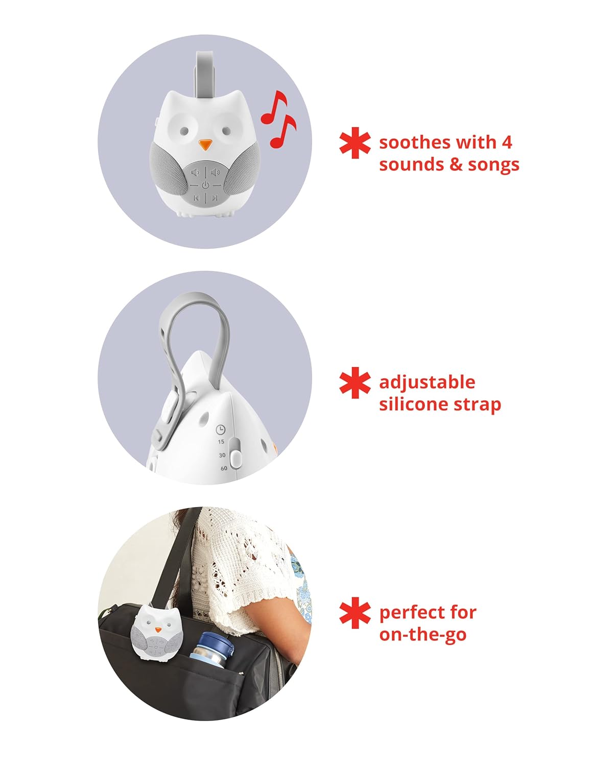 Skip Hop Portable Baby Sound Machine, Stroll & Go, Owl - Image 3