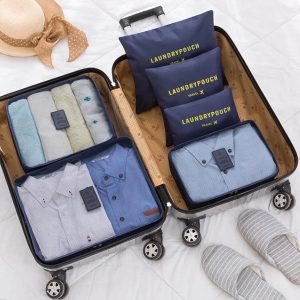 12 Set Packing Cubes for Travel Luggage Packing Bags Reusable Waterproof Suitcase Organizer Bags Set with Shoe Bag and Toiletry Bag (Orange+Navy Blue)