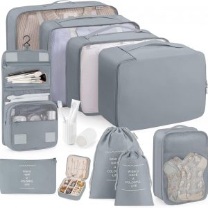 Packing Cubes 11 Set, Suitcase Organizers, Luggage Organizer Bags for Travel, Packing Cubes for Travel, with Toiletry Bag Essentials,Gray