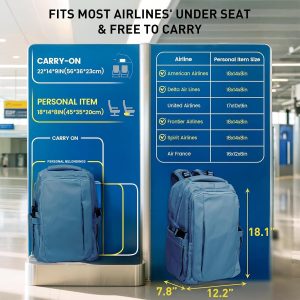 Travel Backpack for Women Men Carry on Backpack, Airline Approved Large Travel Bag Flight Approved Personal item, 15.6 Inch Laptop Backpack Casual Daypack for Weekender Hiking-DEEP BLUE