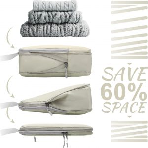 WOOMADA Compression Packing Cubes for Suitcases Travel Essentials 4 Set Expandable Travel Bags Organizer for Luggage(ivory)