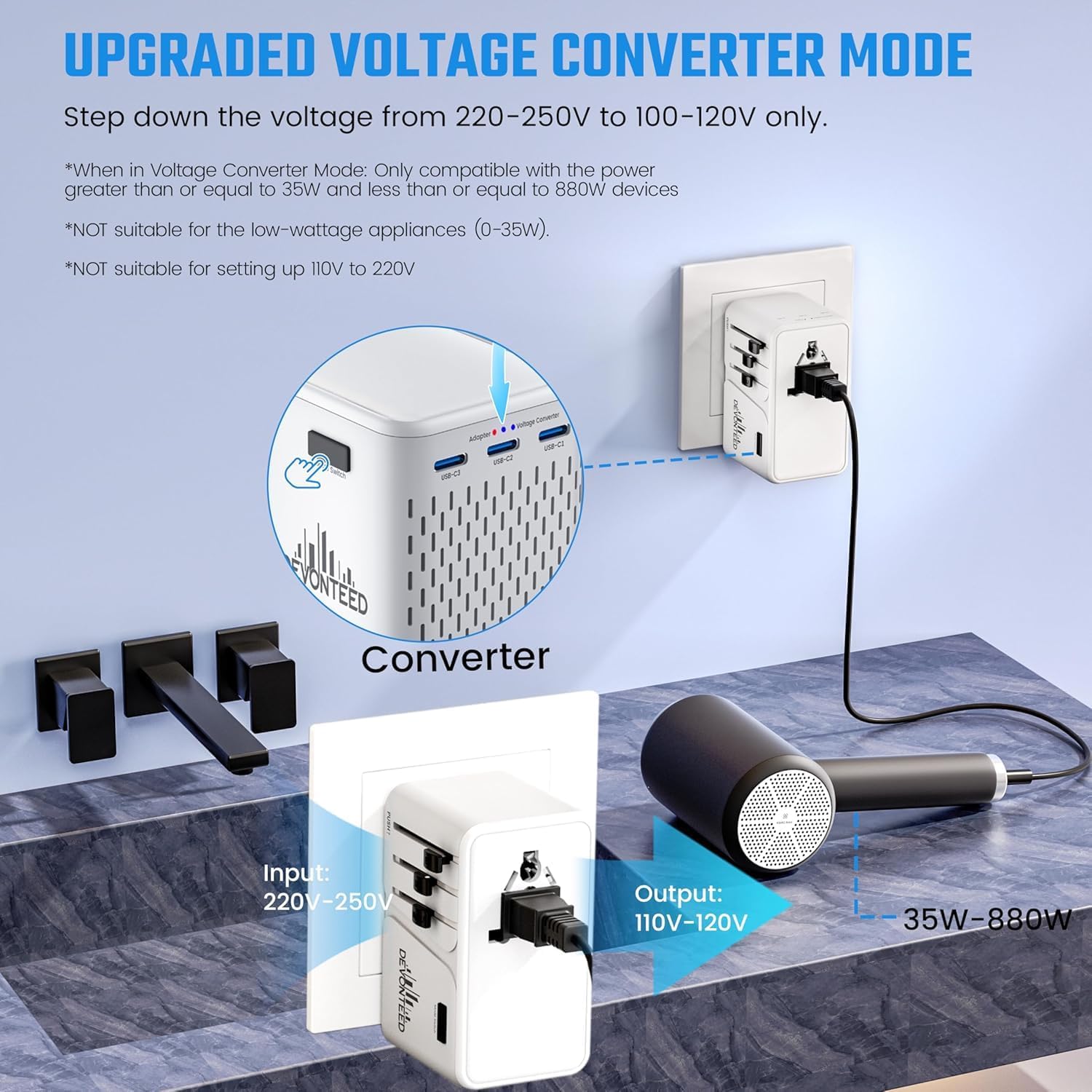 Travelconverter Adapter Voltage Converter That Steps Down 220 Volts to 110 Volts for use in Over 200 Countries,Including The U.S., U.K., Europe, and Australia - Image 7