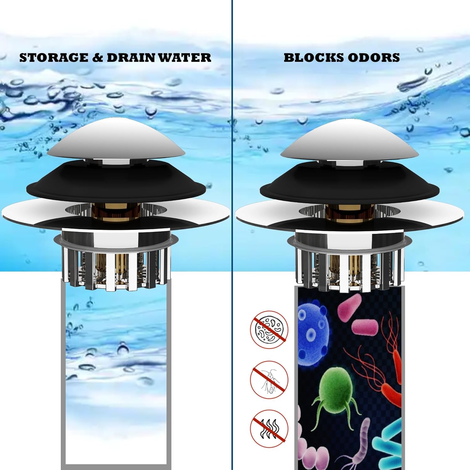 Bathtub Drain Stopper, Bath tub Drain Hair Catcher, Universal Bathtub Stopper, Bath tub Plug, Pop-up Tub Stopper with Effective Filter Basket, Anti-Clogging Sink Stopper & Tub Shroom (Chrome) - Image 9