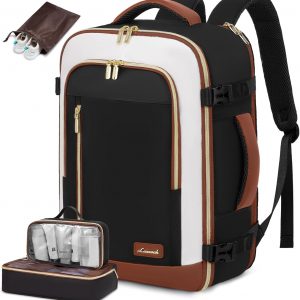 LOVEVOOK Travel Backpack for Women & Men, 40L Carry On Backpack, Personal Item Bag with 3 Packing Cubes, Business Weekender Overnight Luggage Daypack, Fits 17 Inch Laptop, Black Beige