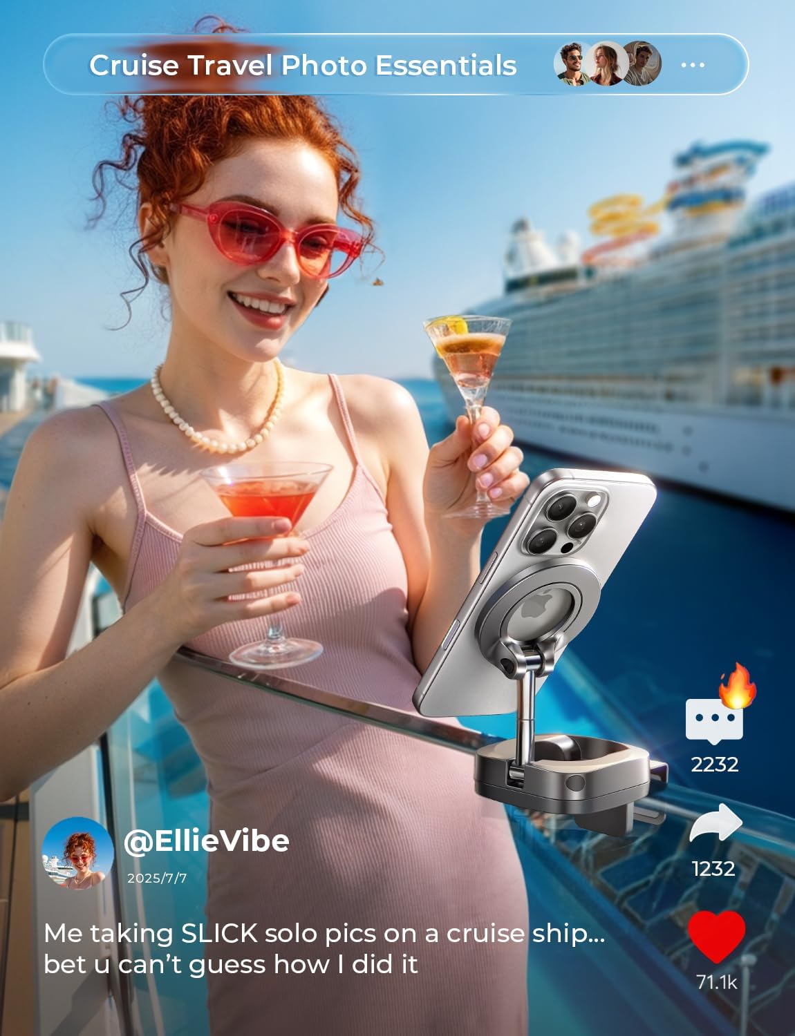 LISEN Airplane Travel Essentials Women Phone Holder Cool Stuff Gadgets for Mens 2026 Travel Valentines Day Gifts Him Cruise Must Haves Tripods Monopods Essentials Best MagSafe Phone Accessories - Image 3