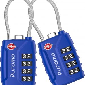 Puroma 2 Pack TSA Approved Luggage Locks, 4 Digit Combination Travel Locks Resettable Code Lock with Zinc Alloy Body for Suitcase, Toolbox, Backpack, Bag, Gym Locker (Basic Blue)