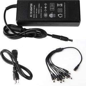 12V 7A CCTV Surveillance Video Power Supply Adapter + 1 to 8 Power Splitter & 110~240V AC 2.1mm Plug for Security Camera，LED Strip Light