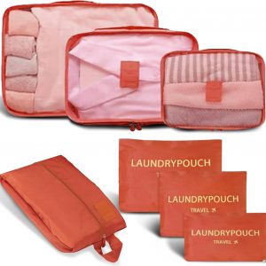 7 Set Packing Cubes for Travel Luggage Packing Bags Reusable Waterproof Suitcase Organizer Bags Set with Shoe Bag and Toiletry Bag (Orange)