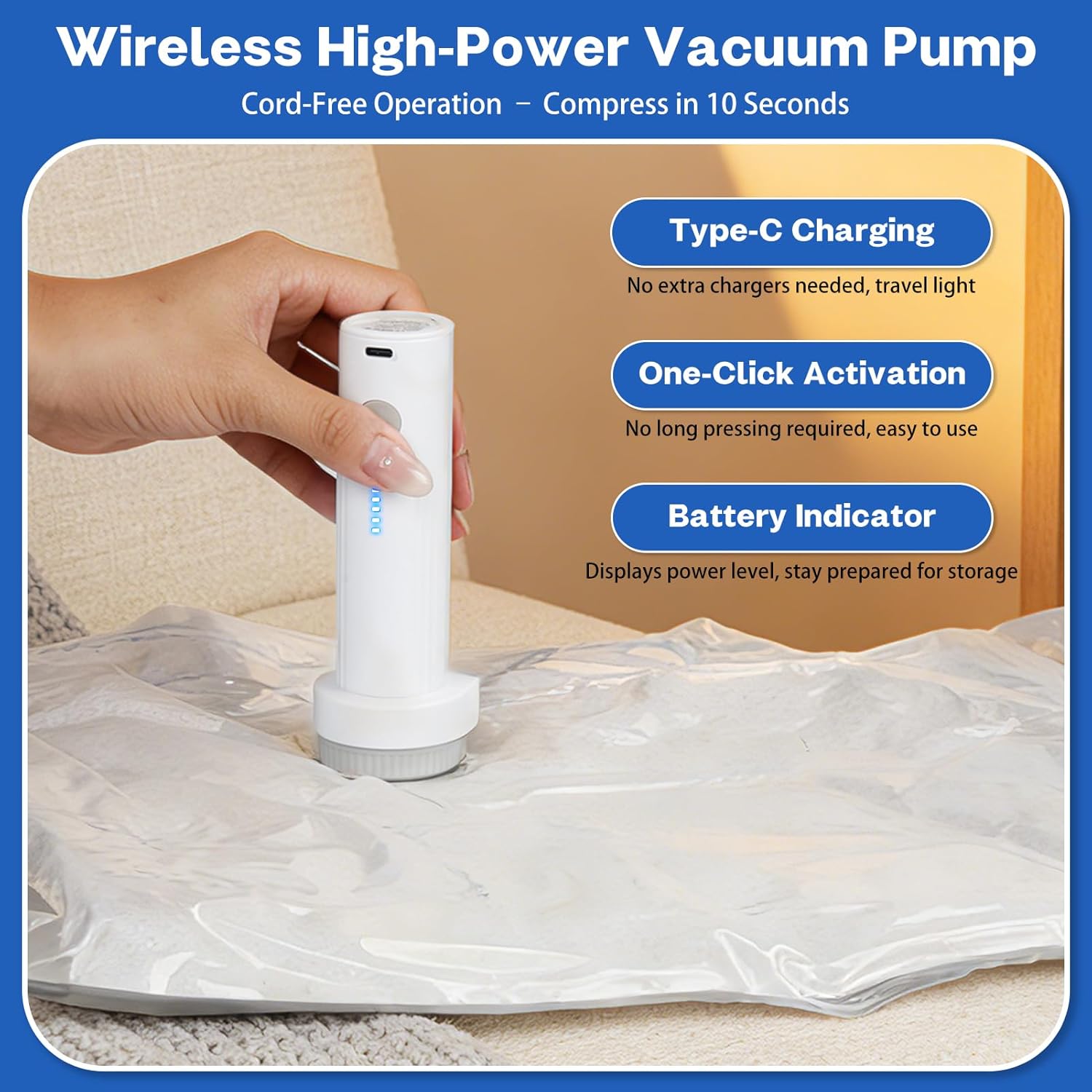 Vacuum Seal Bags For Clothing Travel With Wireless Electric Pump,9 Pack Space Saver Vacuum Storage Bags In 3 Combo Sizes,Compression Travel Packing For Luggage,Ideal For Air Planes, Apartments - Image 2