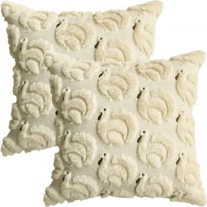 AVOIN colorlife Thanksgiving Gobble Turkey Beige Throw Pillow Covers, 20 x 20 Inch Seasonal Autumn Thanksgiving Harvest Soft Plush Faux Fur Jacquard Cushion Case Decoration for Sofa Couch Set of 2