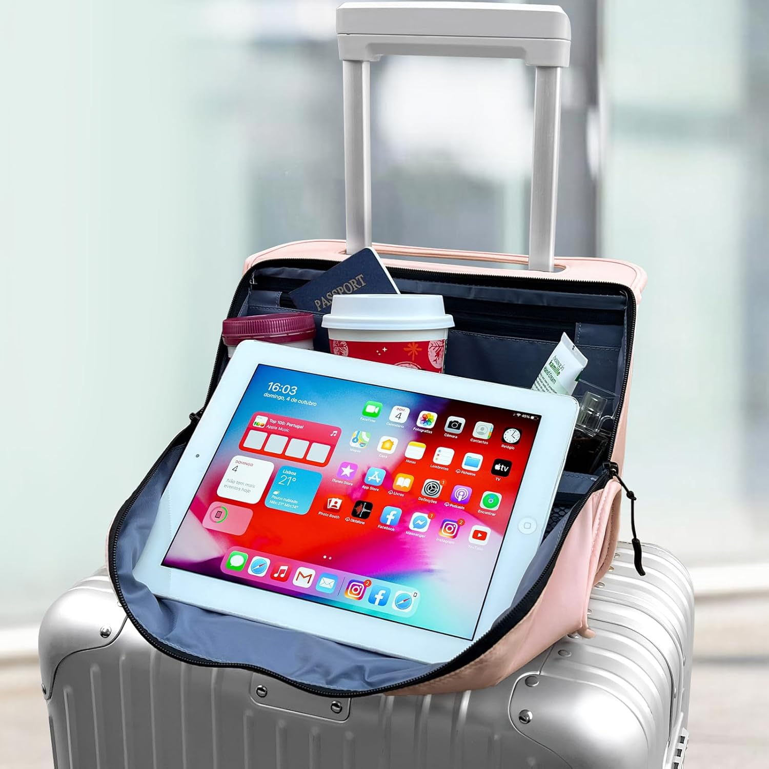 CONTAIL 13 Inch 3L 4-in-1 Travel Essentials Organizer, Small Business Handbag, Suitcase Drink Holder,Phone Tablet Holder,Airport Accessories Storage,Pink - Image 4