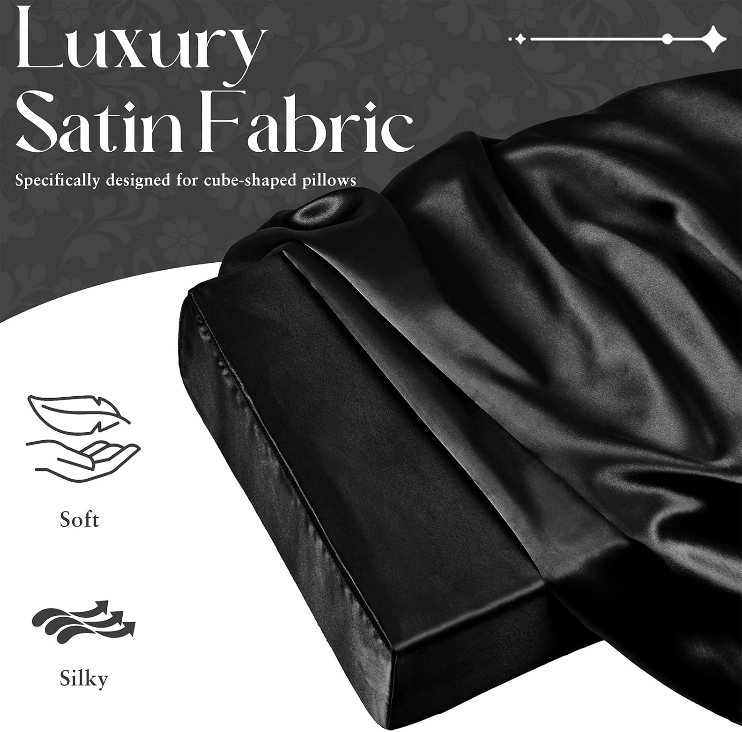 VACVELT Satin Cube Pillow Case for Side Sleepers, Black Satin Pillowcase Cube Pillow Cover with Hidden Zipper, Silky and Smooth Satin Pillow Case for Cube Pillow (24"x12"x5.5") - Image 5
