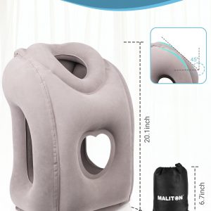 Maliton Inflatable Travel Pillow for Airplane Comfortable Sleeping to Relieve Neck and Shoulder Pain, Support Head Inflatable Pillow for Long Flights, Used for Airplanes, Cars, Trains, Office(Grey)