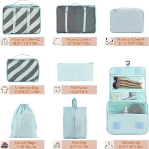 8 Set Compression Packing Cubes for Travel Essentials,Suitcase Organizer Bags, Carry-On Luggage Accessories with Laundry & Toiletry Bag, Road Trip & Camp Gifts for Men and women(blue)