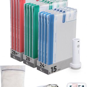 BAGSMART Vacuum Storage Bags for Travel with Rechargeable Air Pump, 15 Pack Portable Space Saver Bags for Travel & Home, Vacuum Compression Seal Bag for Clothing, Blanket, Duvets