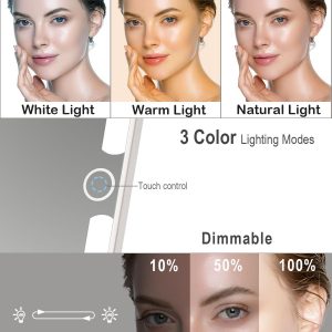 Rechargeable Travel Makeup Mirror with Lights, Portable Lighted Regular Mirror with Small 10X Magnification, 70 LEDs 3 Color Dimmable, Tabletop Folding Compact Cosmetic Mirror