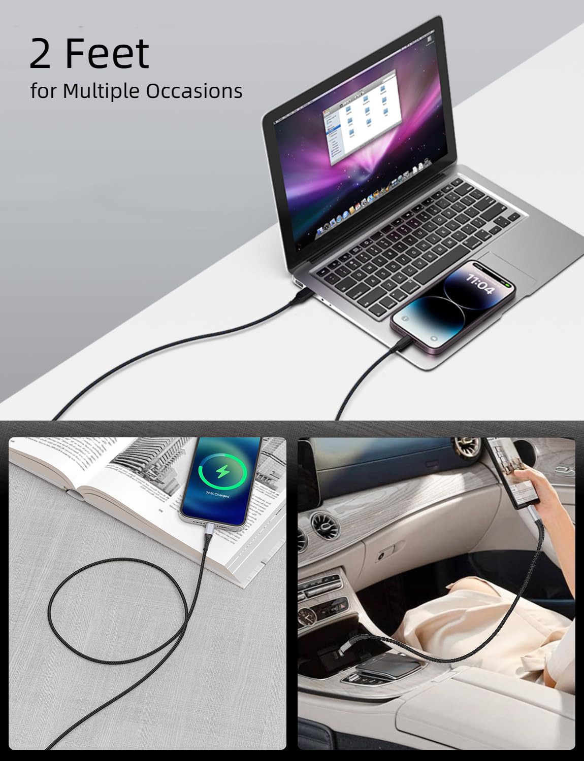 2FT USB C Cable Short, 3 Pack Braided USB to USB C Cable 2 Foot USB Type C Cable Fast Charging Car Charger Android for iPhone 16 15 Pro Max, Samsung Galaxy S23 S22 Ultra Note 20, Moto LG, Google Pixel - Image 6
