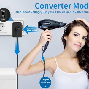 International Travel Adapter Voltage Converter Combo for 100V-240V with 2 USB Ports, USA to UK Europe Australia 200+ Countries 1