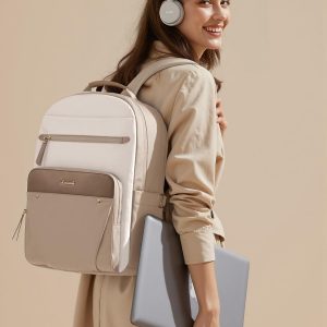 LOVEVOOK Laptop Backpack for Women, 17.3″ Work Backpack Purse, Travel Personal Item Bag, Carry On Business Computer Bag, Casual Daypack for Office, School, or Gift, Soft Taupe